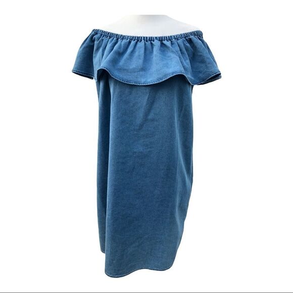 California Moonrise Blue Denim Chambray Off Shoulder Dress EUC - Picture 3 of 7